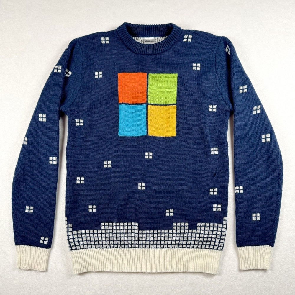 Microsoft Windows Snow Scene Holiday Ugly Sweater Small Tech Geek Retro 90s RARE